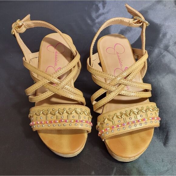JESSICA SIMPSON LITTLE/BIG GIRL'S FALLON CORK-WRAPPED MIDSOLEWEDGE SANDAL SHOES - Picture 5 of 15